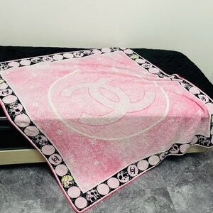 CHANEL Pink and Black Logo Blanket